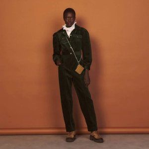 NWT SANDRO Paquita Kaki Corduroy Jumpsuit | Size French 40 / US 12-14